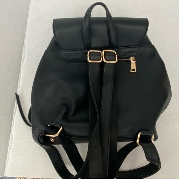 Faux Leather Backpack Black Gold Tone Hardware Great Quality Bag and Size - Picture 5 of 12